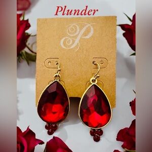 Plunder Red Tear Drop Earrings with gold metal. Price at $10 is firm.